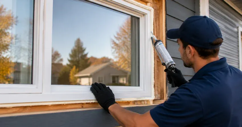 technician installing a new vinyl window in KW Hospital, Kitchener