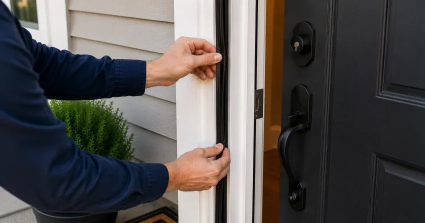 technician performing light test on door seal in Vanier, Kitchener