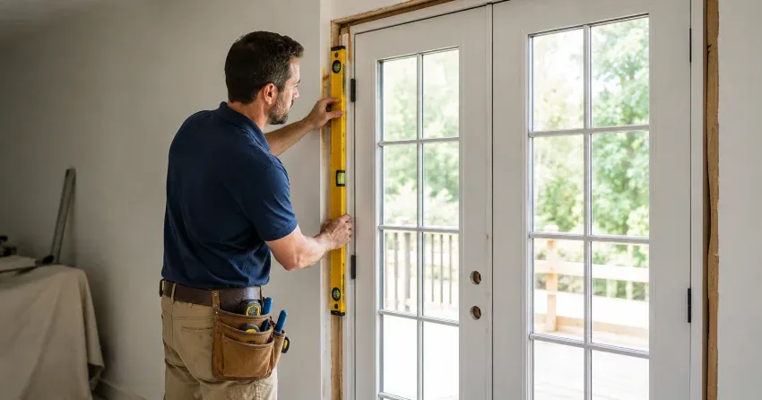 newly installed French doors with divided glass panes in Victoria Park, Kitchener