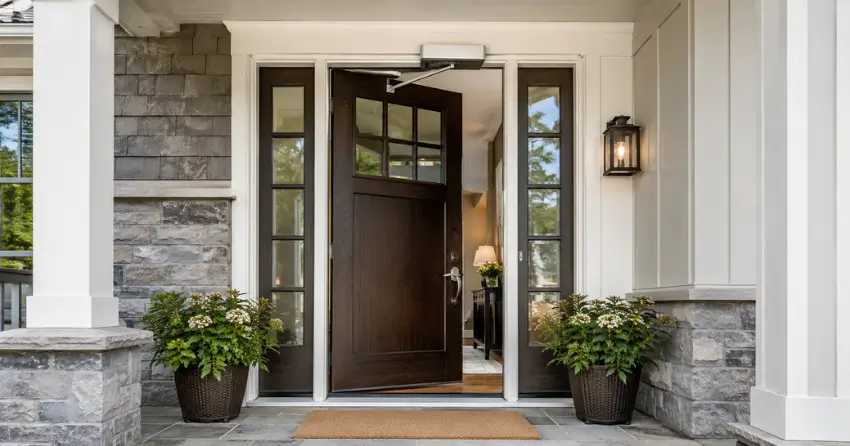 residential automatic door opener installed on exterior entry door in Victoria Park, Kitchener