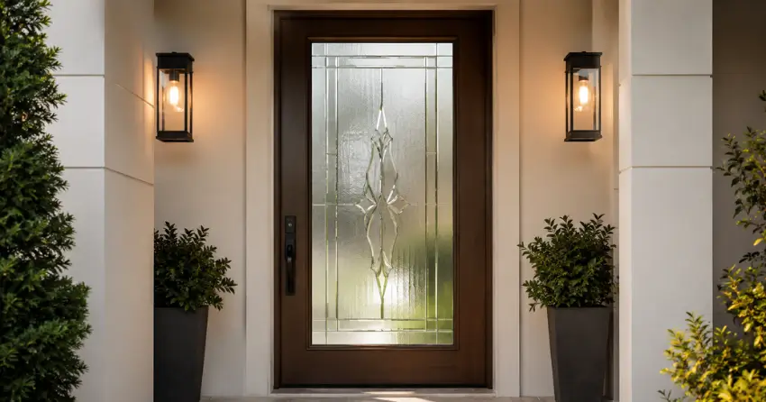 decorative frosted glass panel installed in a front door in Rosemount, Kitchener