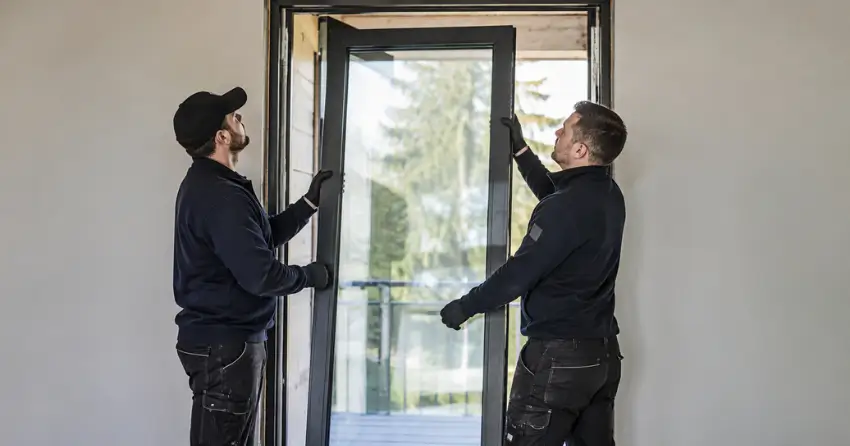 new glass panel being fitted into door frame in Laurentian West, Kitchener