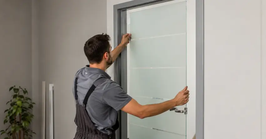 frosted glass interior door panel installation in Meinzinger Park, Kitchener