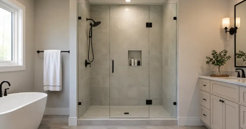 new frameless glass shower door installed in Grand River South, Kitchener
